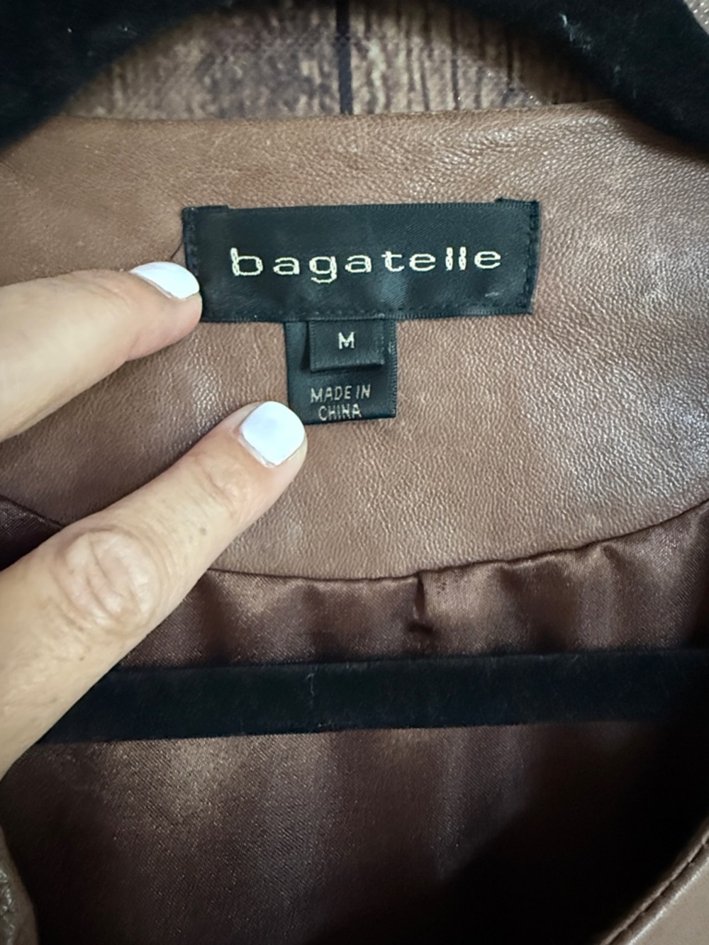 bagatelle Women's Brown Round-Neck Leather Jacket - Picture 10 of 12